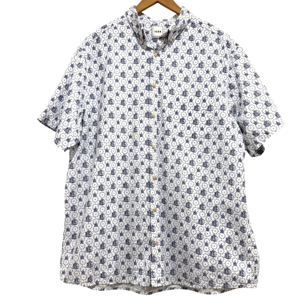 ROWM Mens 2XT Short Sleeve Button Down Shirt Botanical Leaf Nautical Preppy